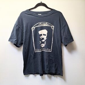 Gildan Edgar Allan Poe Mens Sz Large T-Shirt Short Sleeve Black/Gold Graphic Tee